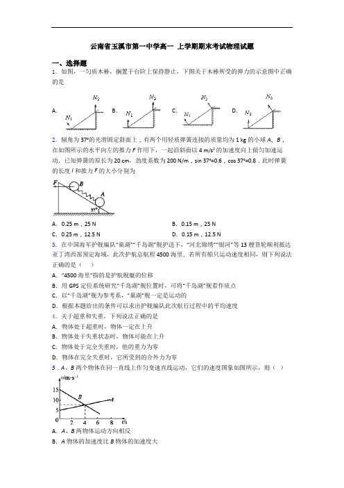 云南省玉溪市第一中学高一 上学期期末考试物理试题