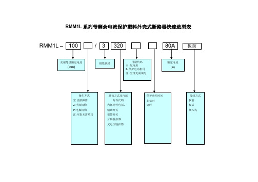 RMM1L系列带剩余电流保护塑料外壳式断路器快速选型表(精)