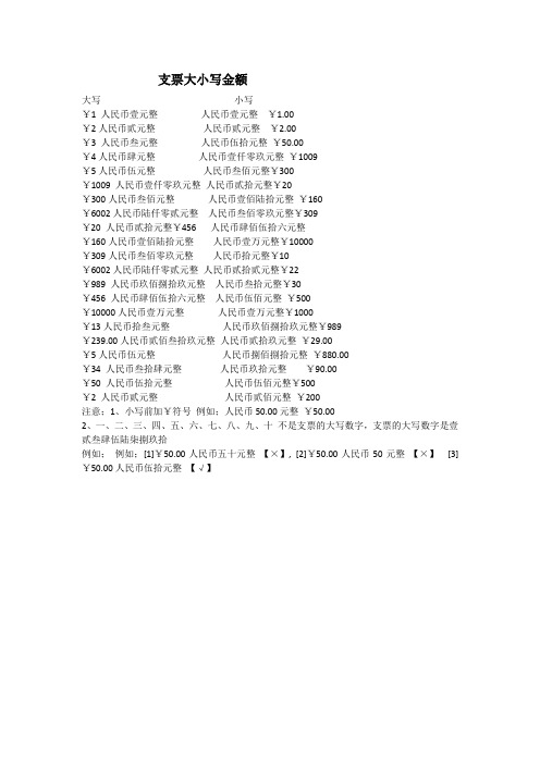 支票大小写金额