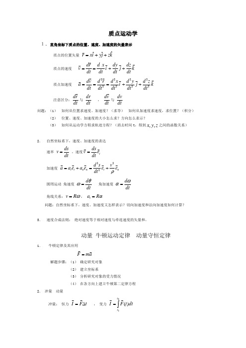 大学物理专业力学知识点-总结