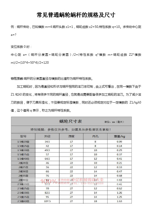 蜗轮蜗杆(常见普通)的规格及尺寸