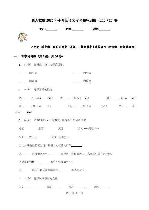 新人教版2020年小升初语文专项趣味训练(二)(I)卷