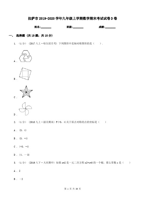 拉萨市2019-2020学年九年级上学期数学期末考试试卷D卷