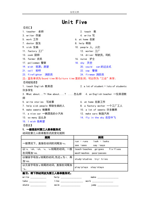 苏教版牛津英语五年级上Unit5知识汇总情况及习题