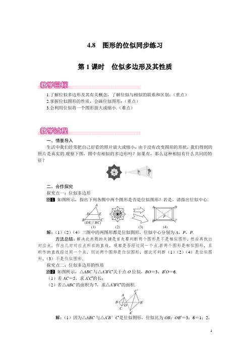 北师大版九年级数学上册第四章《图形的相似》图形的位似同步练习及答案 (1)