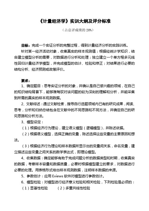 《计量经济学》期末课程设计大纲及评分标准