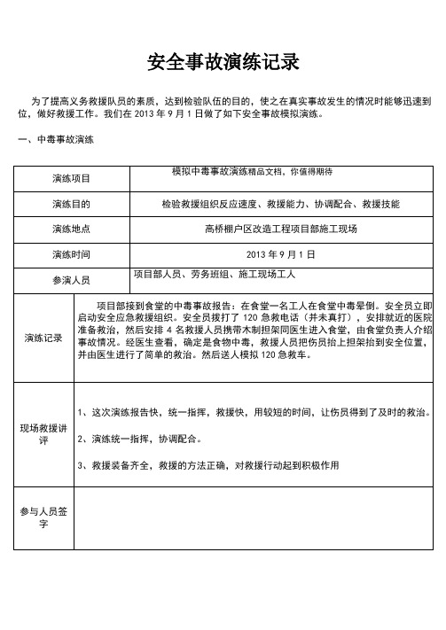 安全事故应急救援预案演练记录表