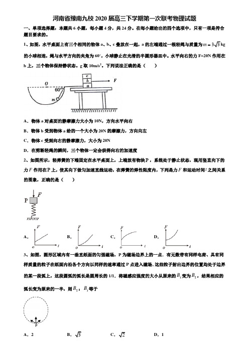 〖加15套高考中考模拟卷〗河南省豫南九校2020届高三下学期第一次联考物理试题含解析