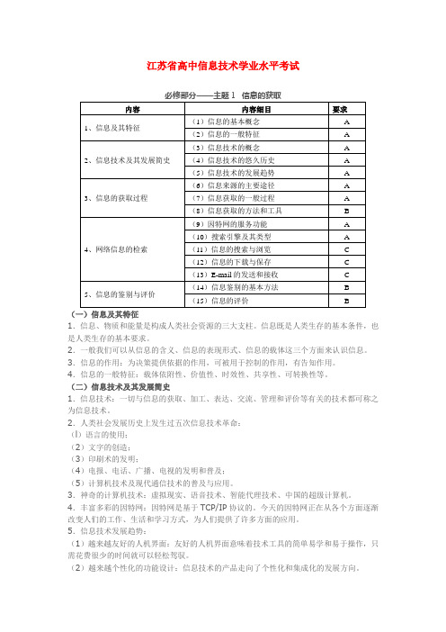 江苏省高中信息技术学业水平考试