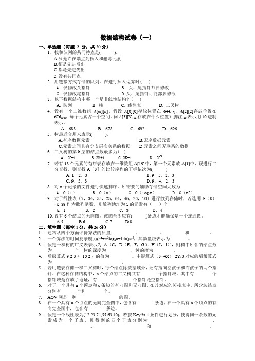 云南省-()专升本十套-数据结构(试题及答案)