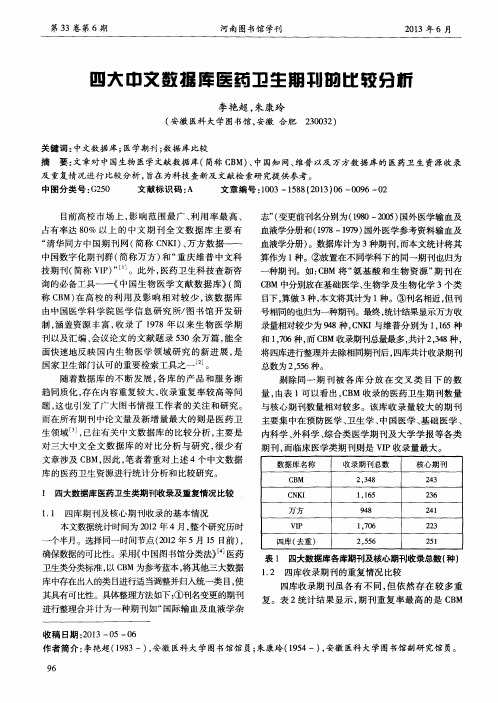 四大中文数据库医药卫生期刊的比较分析