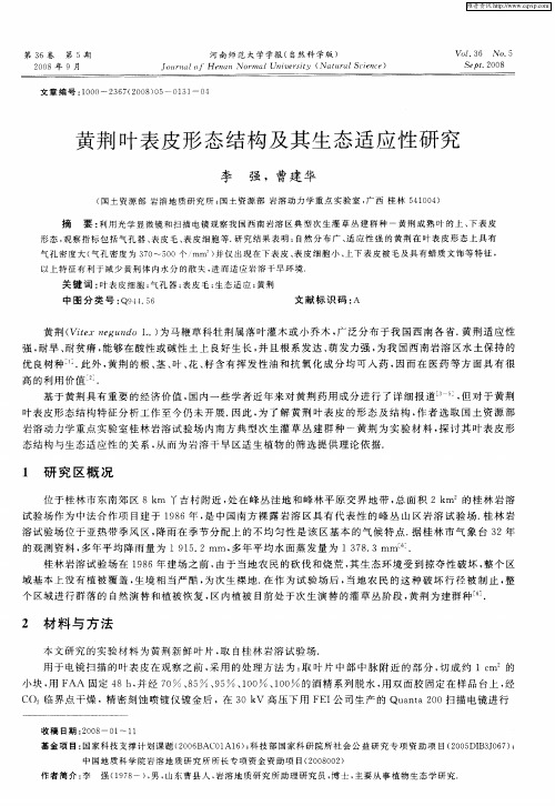 黄荆叶表皮形态结构及其生态适应性研究