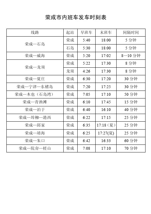 荣成市内班车发车时刻表