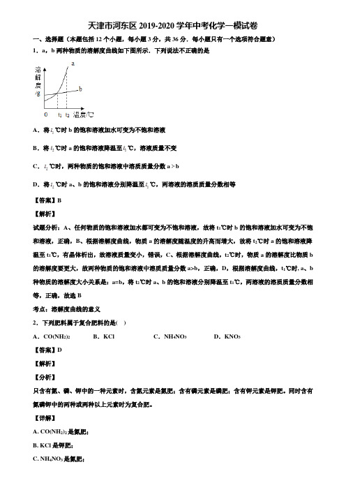 【含5套中考模拟卷】天津市河东区2019-2020学年中考化学一模试卷含解析