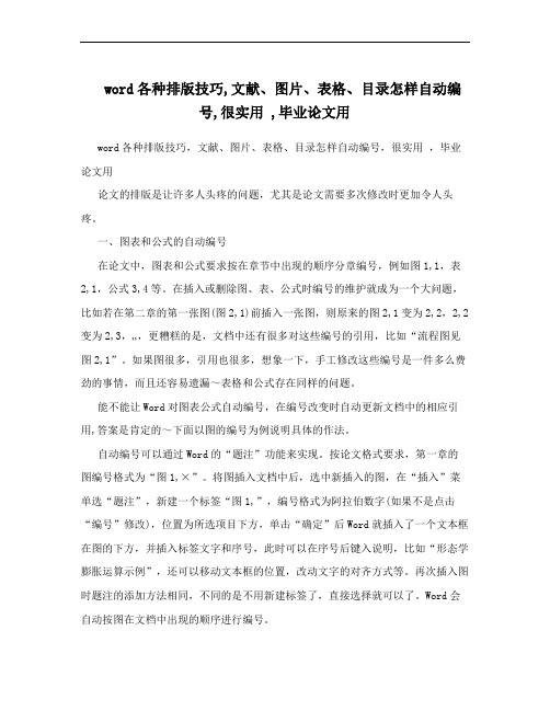 word各种排版技巧,文献、图片、表格、目录怎样自动编号,很实用 ,毕业论文用