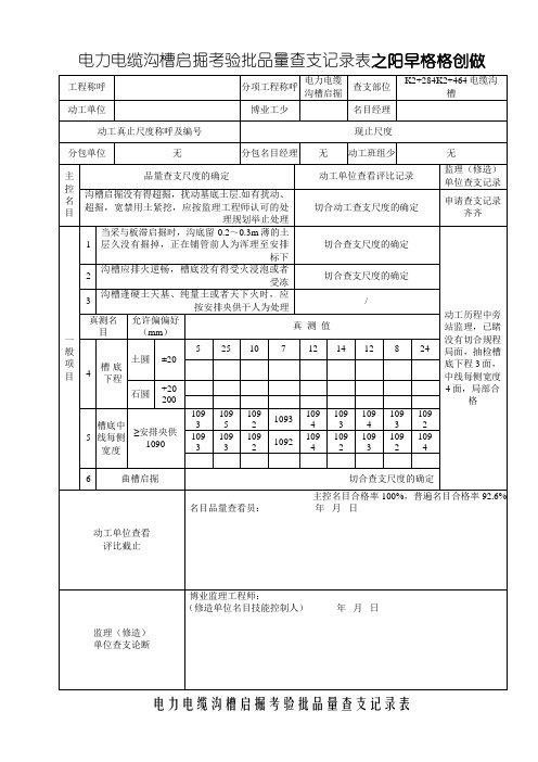 电缆沟沟槽开挖检验批