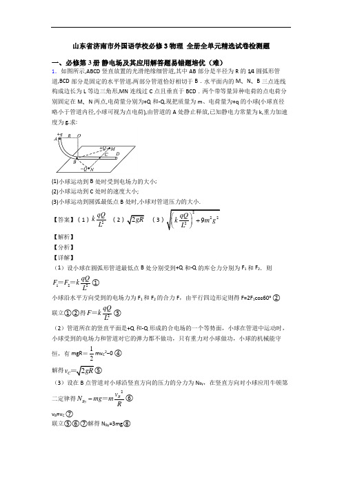 山东省济南市外国语学校必修3物理 全册全单元精选试卷检测题