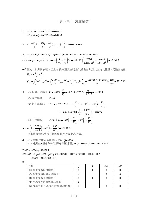 物理化学(复旦大学药学院) 第一章习题答案