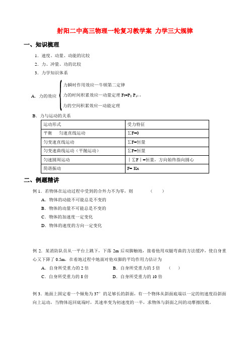 射阳二中高三物理一轮复习教学案 力学三大规律