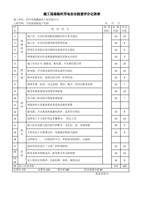 施工现场临时用电安全检查评分记录表