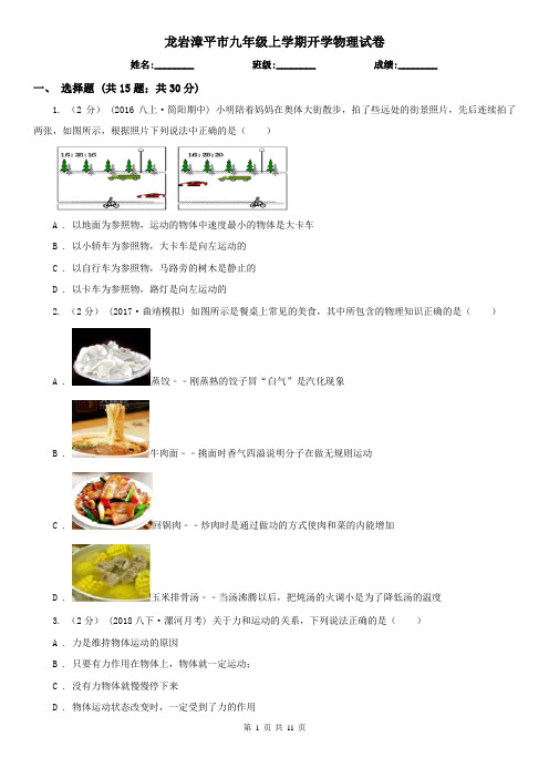 龙岩漳平市九年级上学期开学物理试卷