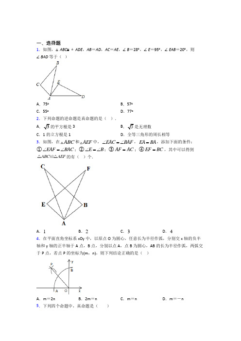 新人教版初中数学八年级数学上册第二单元《全等三角形》检测(含答案解析)(4)