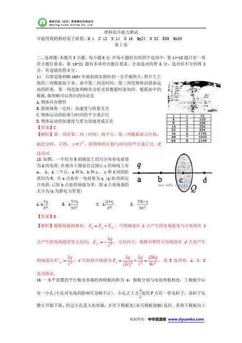 2013年高考真题——理综物理(新课标Ⅰ卷) 解析版