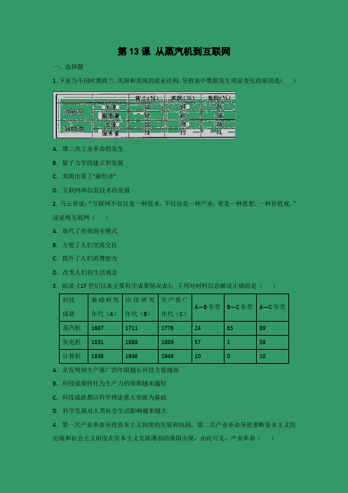 课时作业22：第13课 从蒸汽机到互联网