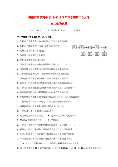 河南省鹤壁市淇滨高级中学2018_2019学年高二生物下学期第二次月考试题(无答案)