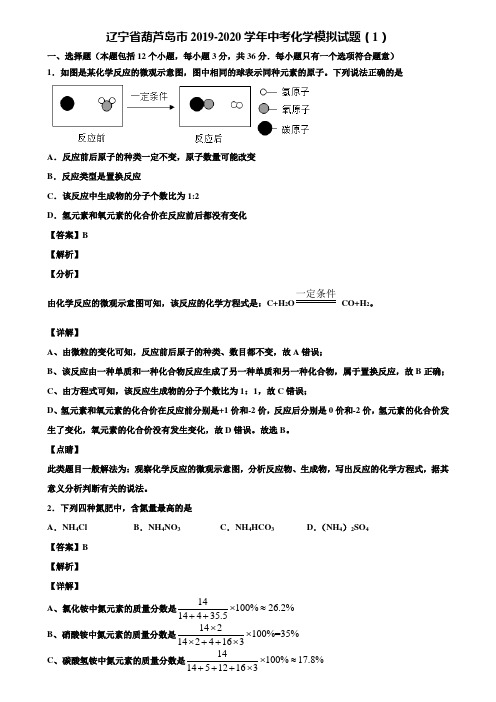 辽宁省葫芦岛市2019-2020学年中考化学模拟试题(1)含解析