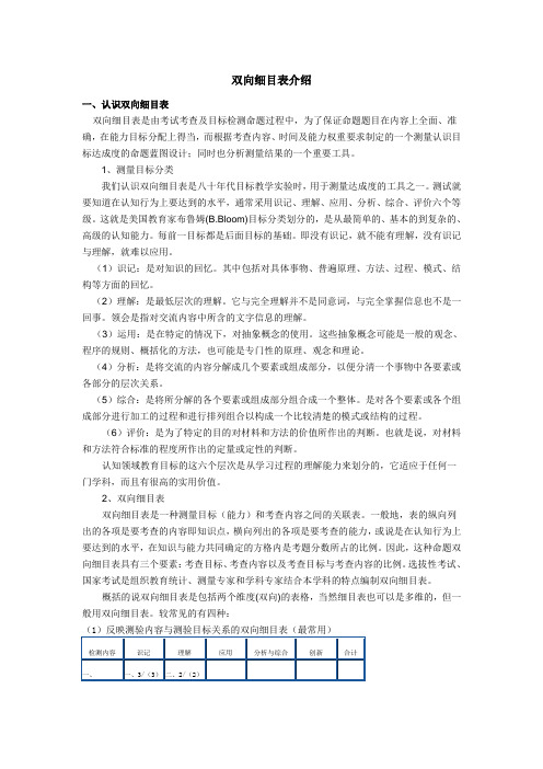 双向细目表介绍