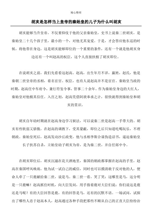 胡亥是怎样当上皇帝的 秦始皇的儿子为什么叫胡亥