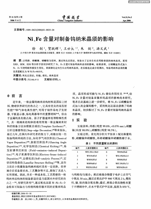 Ni、Fe含量对制备钨纳米晶须的影响