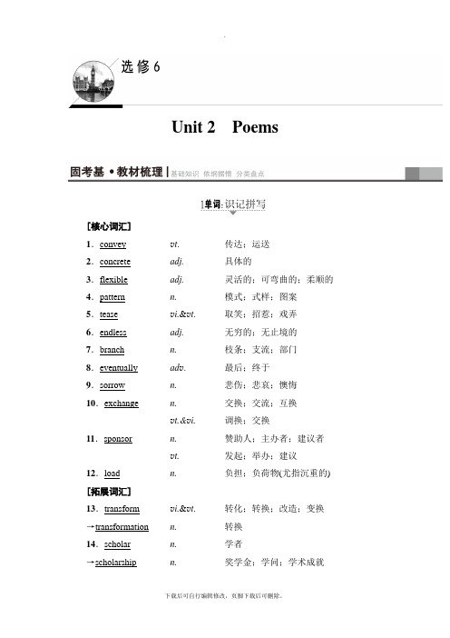 2021高考浙江版英语一轮复习讲义：第1部分 选修6 Unit 2 Poems