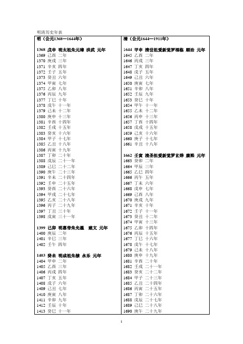 明清历史年表