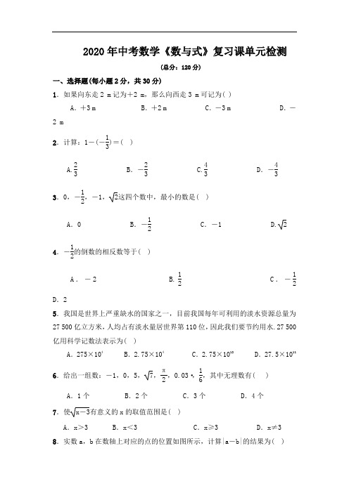 2020年中考数学《数与式》复习课单元检测(Word版含答案)