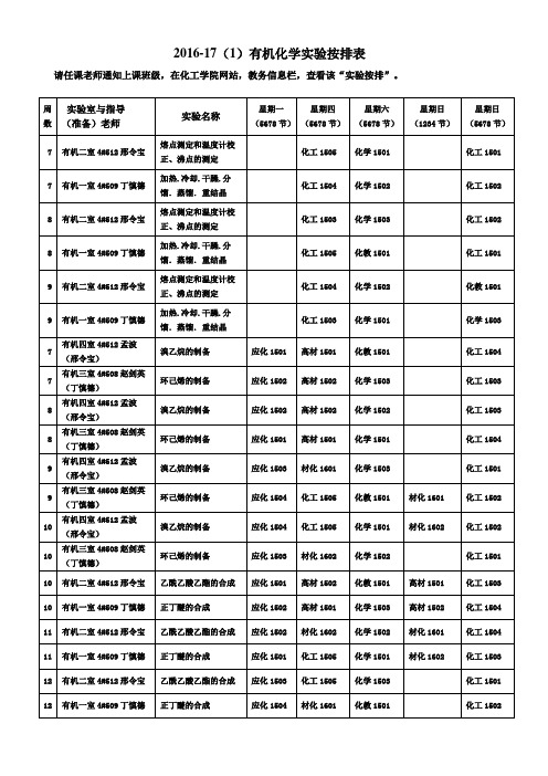 2016171有机化学试验按排表