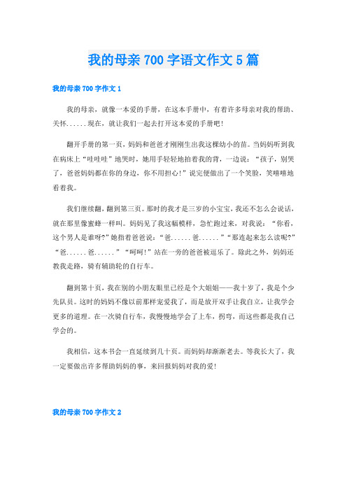 我的母亲700字语文作文5篇