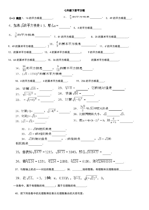 七年级下册平方根练习题及答案64369