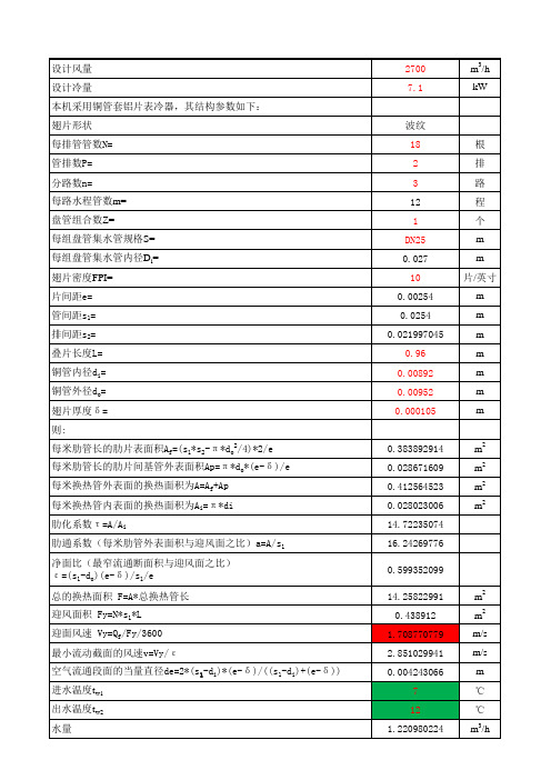 Ф9.52铜管表冷器计算书