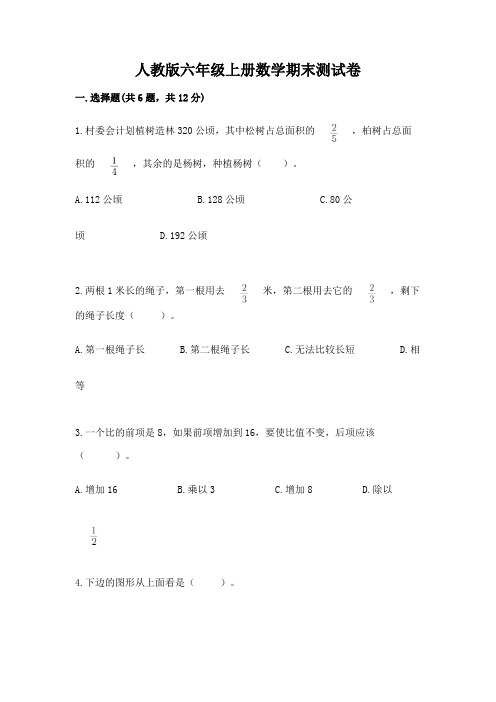 人教版六年级上册数学期末测试卷附精品答案