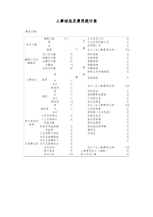 人事动态及费用统计表