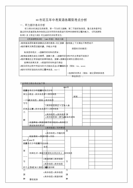 广州市近五年中考英语各题型考点分析。