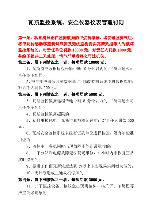 瓦斯监控系统、安全仪器仪表管理罚则