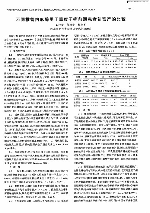 不同椎管内麻醉用于重度子痫前期患者剖宫产的比较