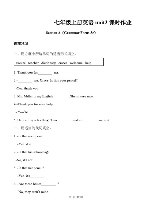 七年级上册英语unit3 Section A (Grammar Focus3c)课时作业(无答案)