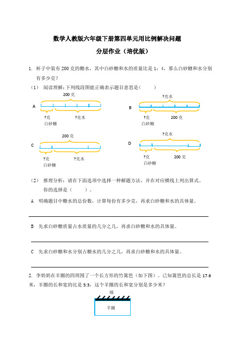 数学人教版六年级下册第四单元用比例解决问题分层作业(培优版)