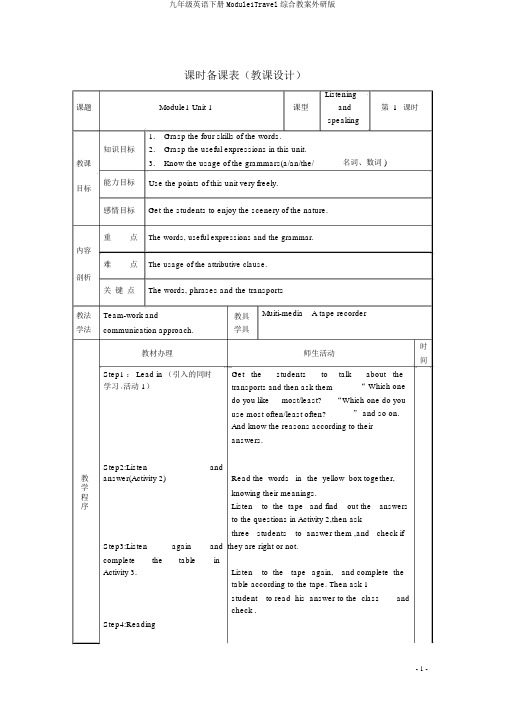 九年级英语下册Module1Travel综合教案外研版