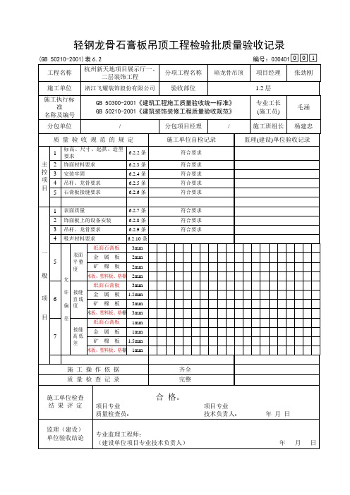 9   石膏板吊顶工程检验批质量验收记录