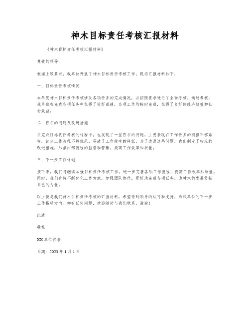 神木目标责任考核汇报材料